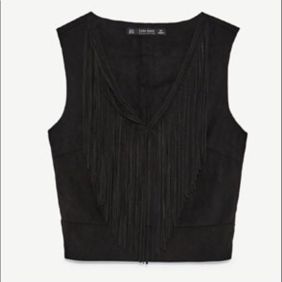 Zara Tops - Zara Basic Black Fringe V neck sleeveless blouse